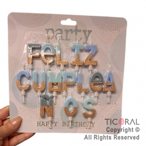 VELAS FRASE FELIZ CUMPLEA�OS TONOS CELESTE 4 CM (U22-526) x 1